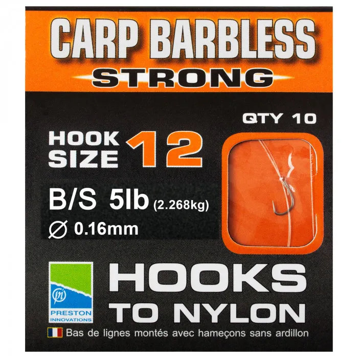 PRESTON INNOVATIONS CARP BARBLESS STRONG HOOKS TO NYLON