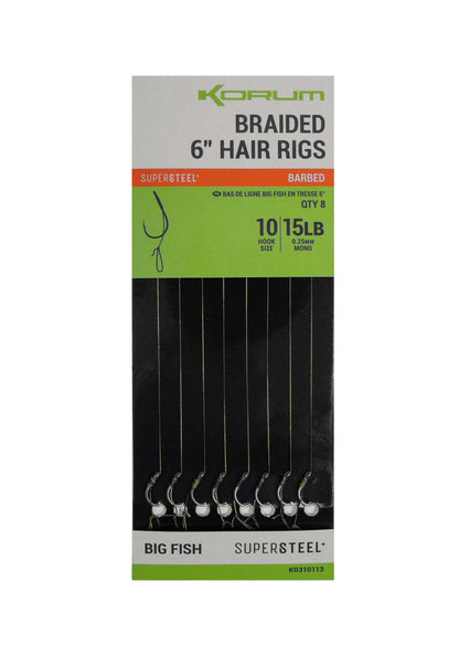 KORUM BRAIDED HAIR READY RIGS 6" BARBED