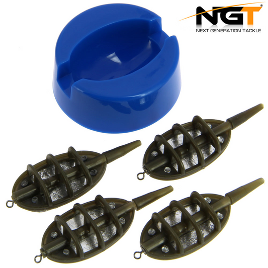CARP FISHING METHOD FEEDERS 4 x INLINE FEEDERS AND 1 X MOULD SET NGT CARP TACKLE