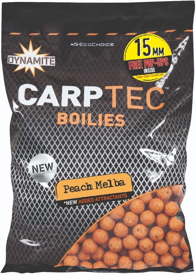 DYNAMITE BAITS CARPTEC PEACH MELBA BOILIES 15mm SHELF LIFE 1KG