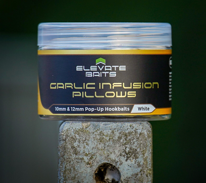 Elevate Baits Garlic Infusion 10mm & 12mm Pop Up Pillows – White