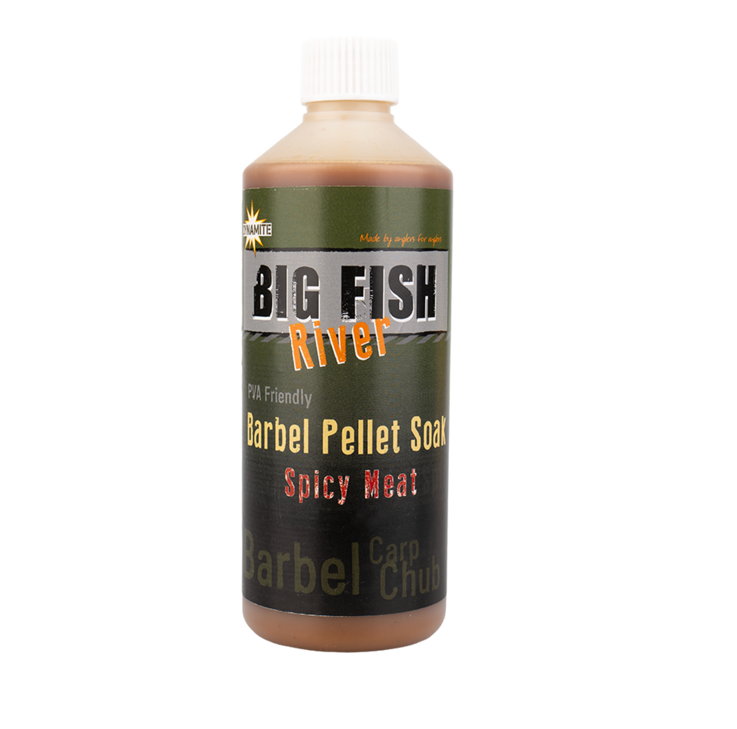 Dynamite Baits Big Fish River Barbel Pellet Soak Spicy Meat 500ml