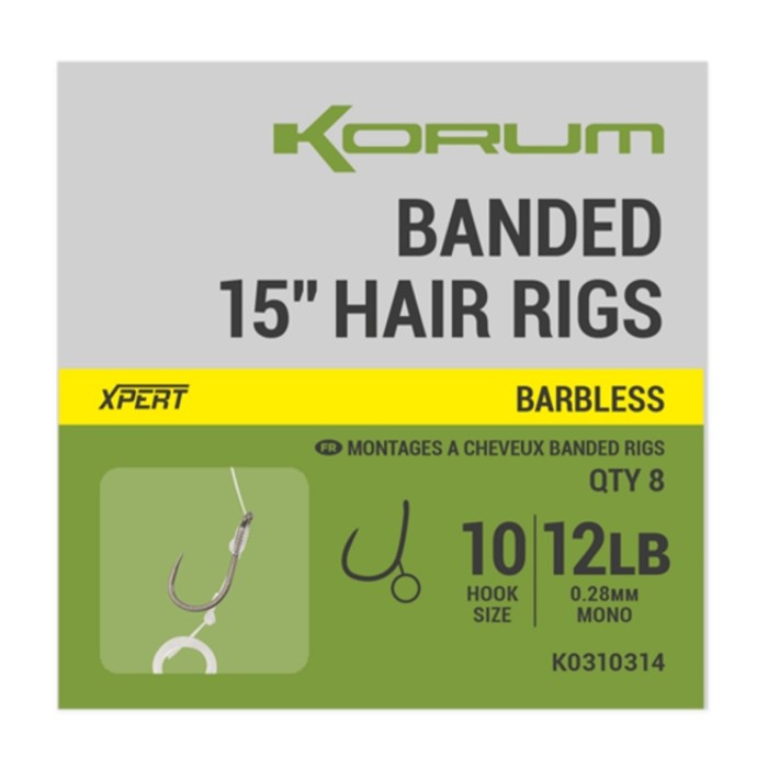 Korum Banded Hair Rigs 15" Barbless All Sizes