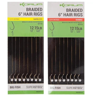 KORUM BRAIDED HAIR READY RIGS 6" BARBLESS